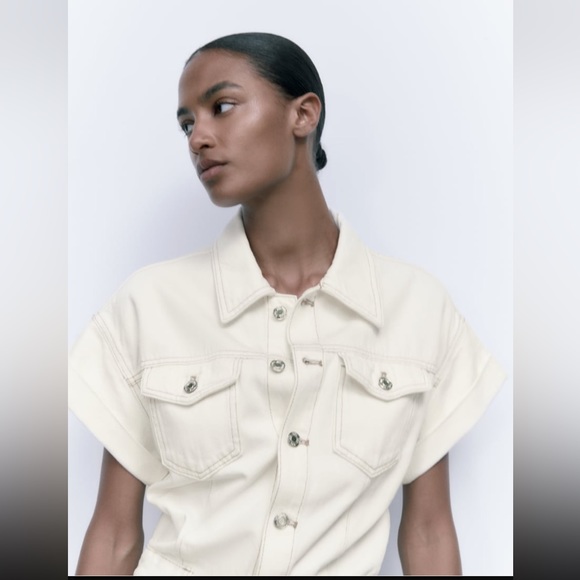 LONG DENIM JUMPSUIT - OYSTER WHITE - Picture 5 of 10